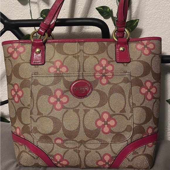 Coach Floral Pink and Tan Tote Bag - Picture 1 of 1